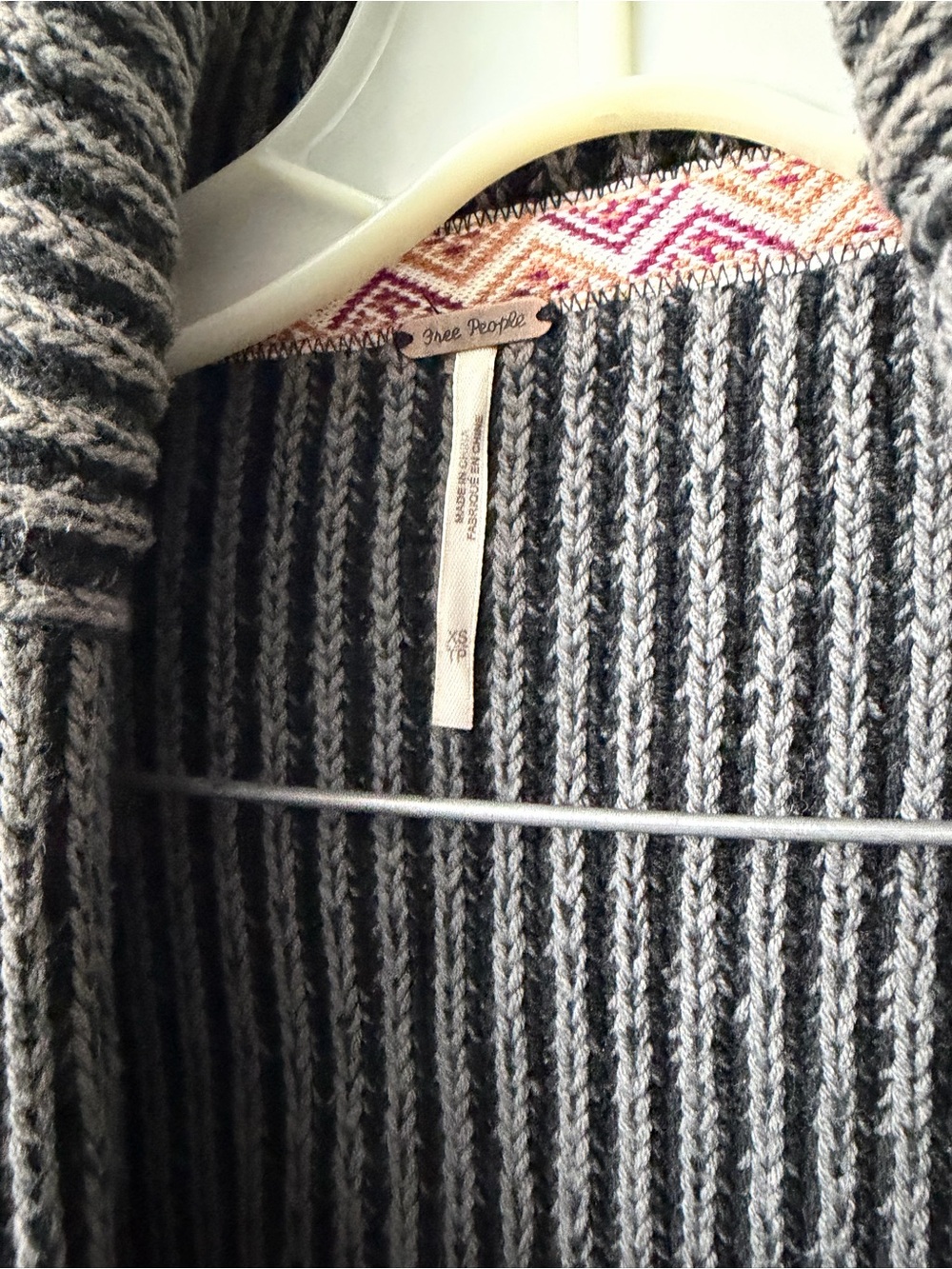 Free People Stand By Me chunky ribbed knit cardigan shawl collar with raw fringe - Picture 3 of 6